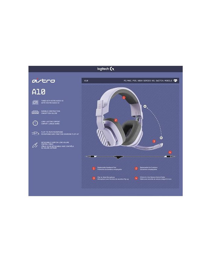 ASTRO Gaming A10 Gen 2  Headset  full size  wired  lilac