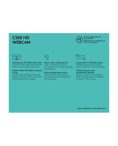 Logitech C505  Webcam  color  720p  fixed focal  audio  USB