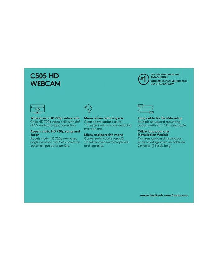 Logitech C505  Webcam  color  720p  fixed focal  audio  USB