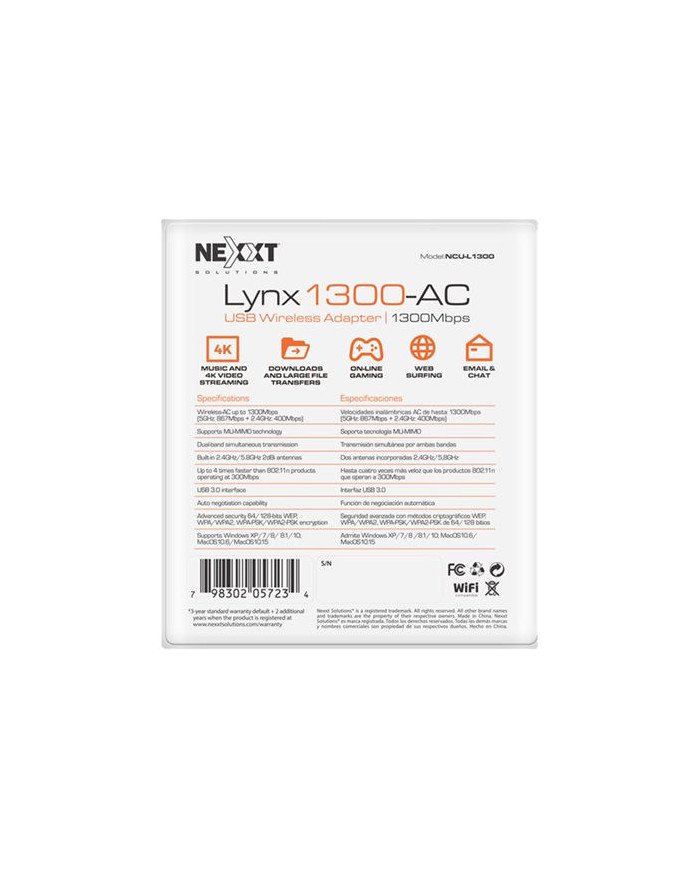 Nexxt Lynx1300AC  Network adapter  USB 30  80211ac  black