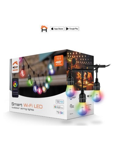 Nexxt Solutions Connectivity Guirnalda de luces inteligente con conexión Wi-Fi  RGB 24 Bulbs 48ft
