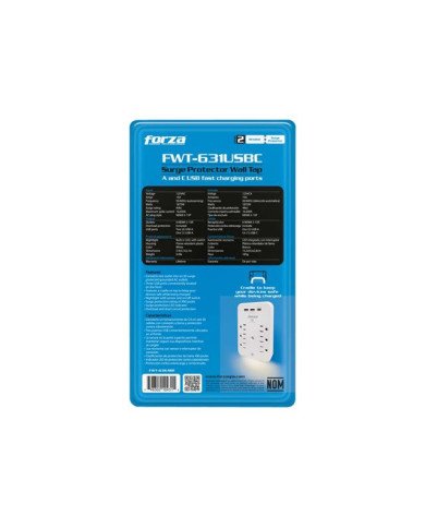 Forza FWT631USBC  Surge protector wall mountable  AC 125 V  1875