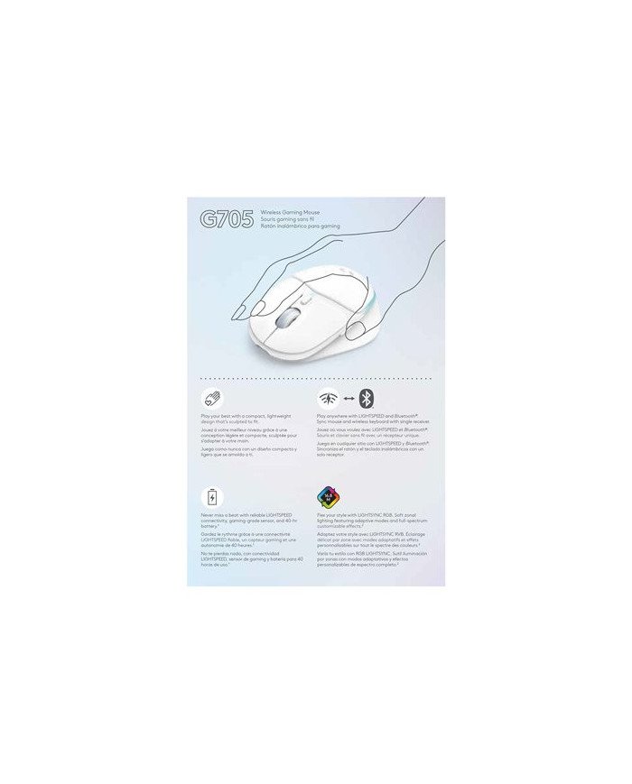 Logitech G G705  Mouse  small hands  6 buttons  wireless  Bluetoo